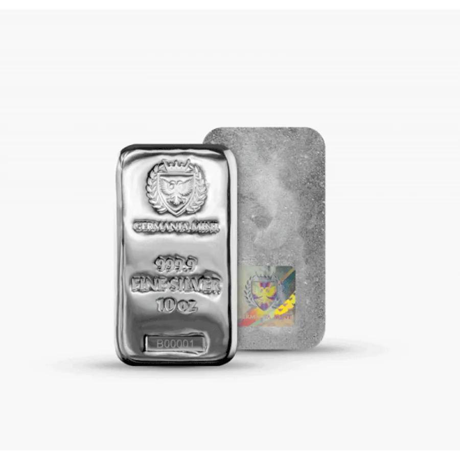 Buy 10oz Silver Cast Bar - Germania Mint | Best Bullion